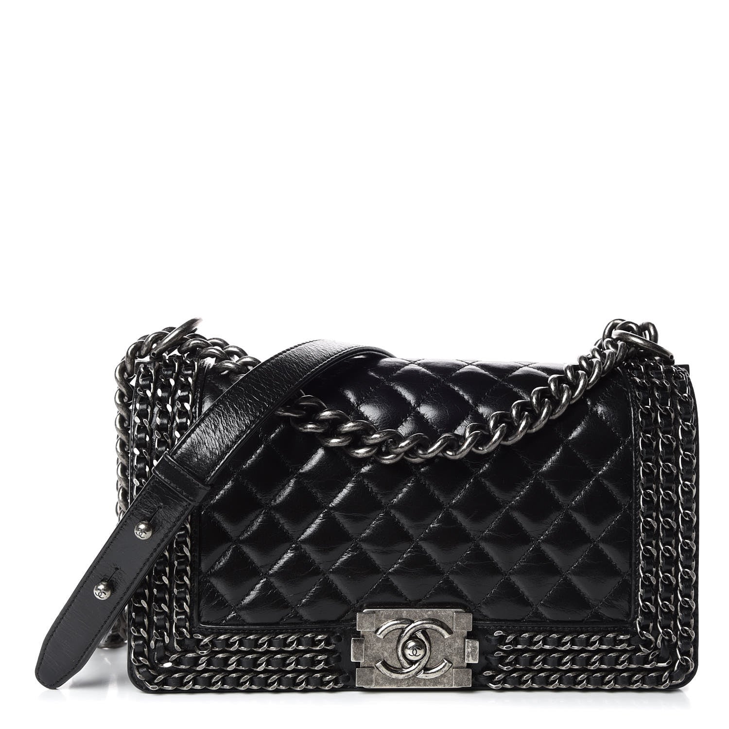 Chanel Glazed Calfskin Quilted Medium Boy Chained Flap Black 1 of 13