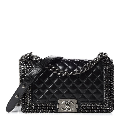 Chanel Glazed Calfskin Quilted Medium Boy Chained Flap Black 1 of 13