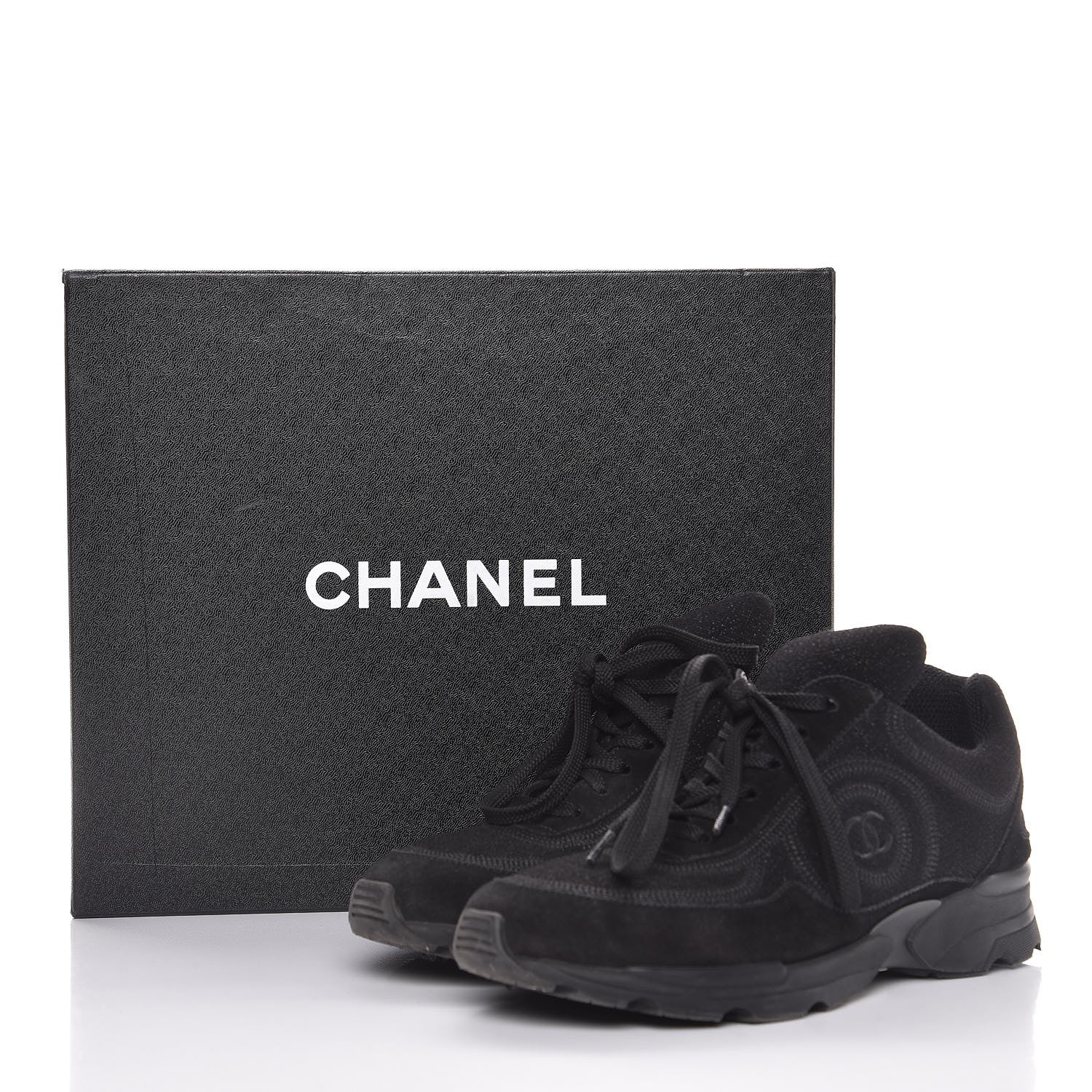 Chanel Suede Calfskin CC Sneakers 36.5 Black 10 of 10