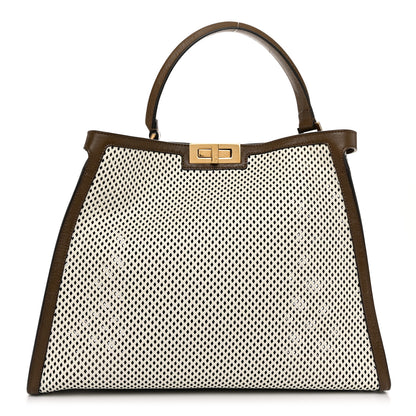 Fendi Vitello Liberty Glossy Lambskin Perforated Large Peekaboo X-Lite White Ice Rust Maya 1 of 10