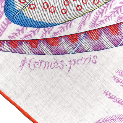 Hermes Cashmere Silk Plumes En Fete Shawl 140 Gris Chine Mauve 2 of 6