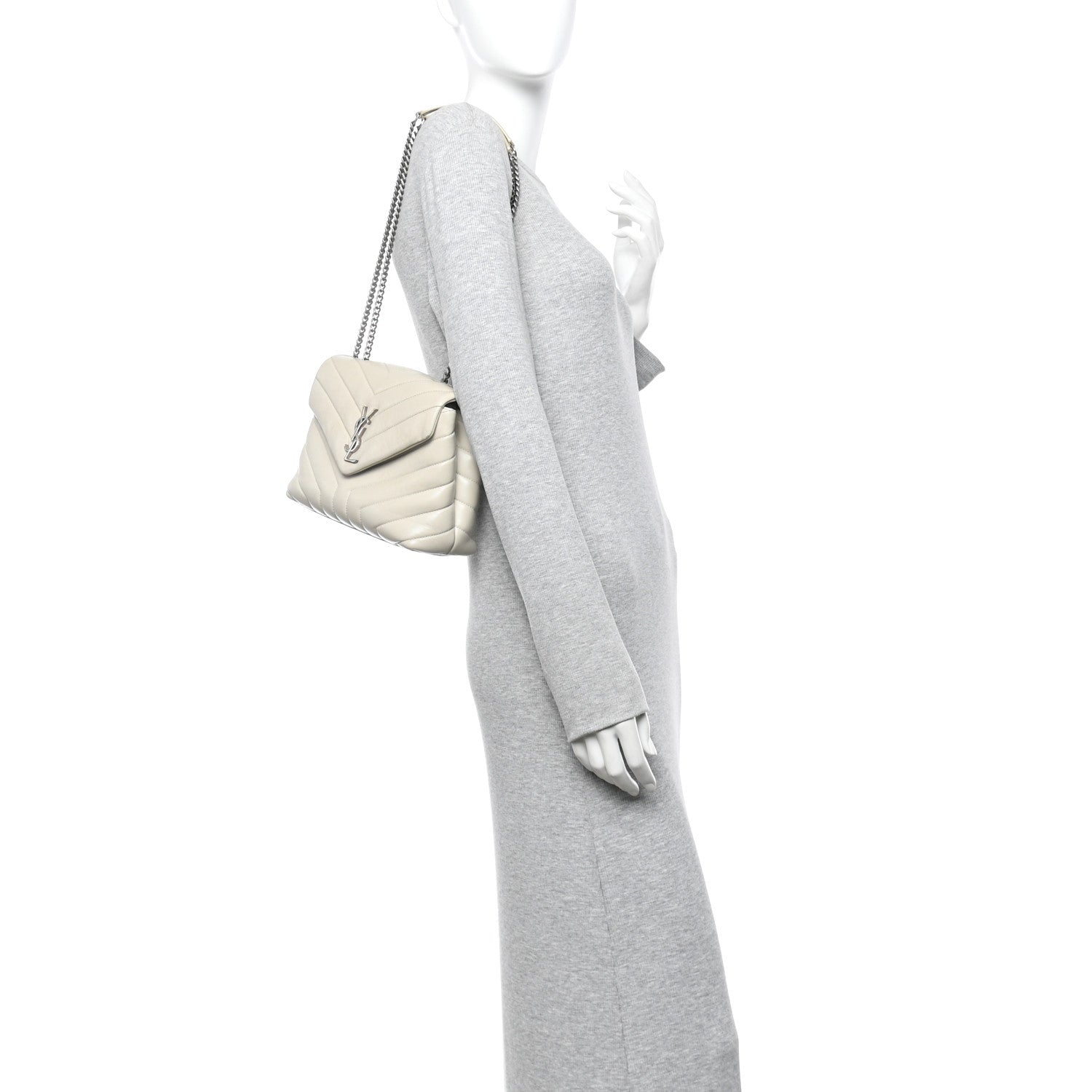 Saint Laurent Calfskin Y Quilted Monogram Small Loulou Chain Satchel Ivory 2 of 14