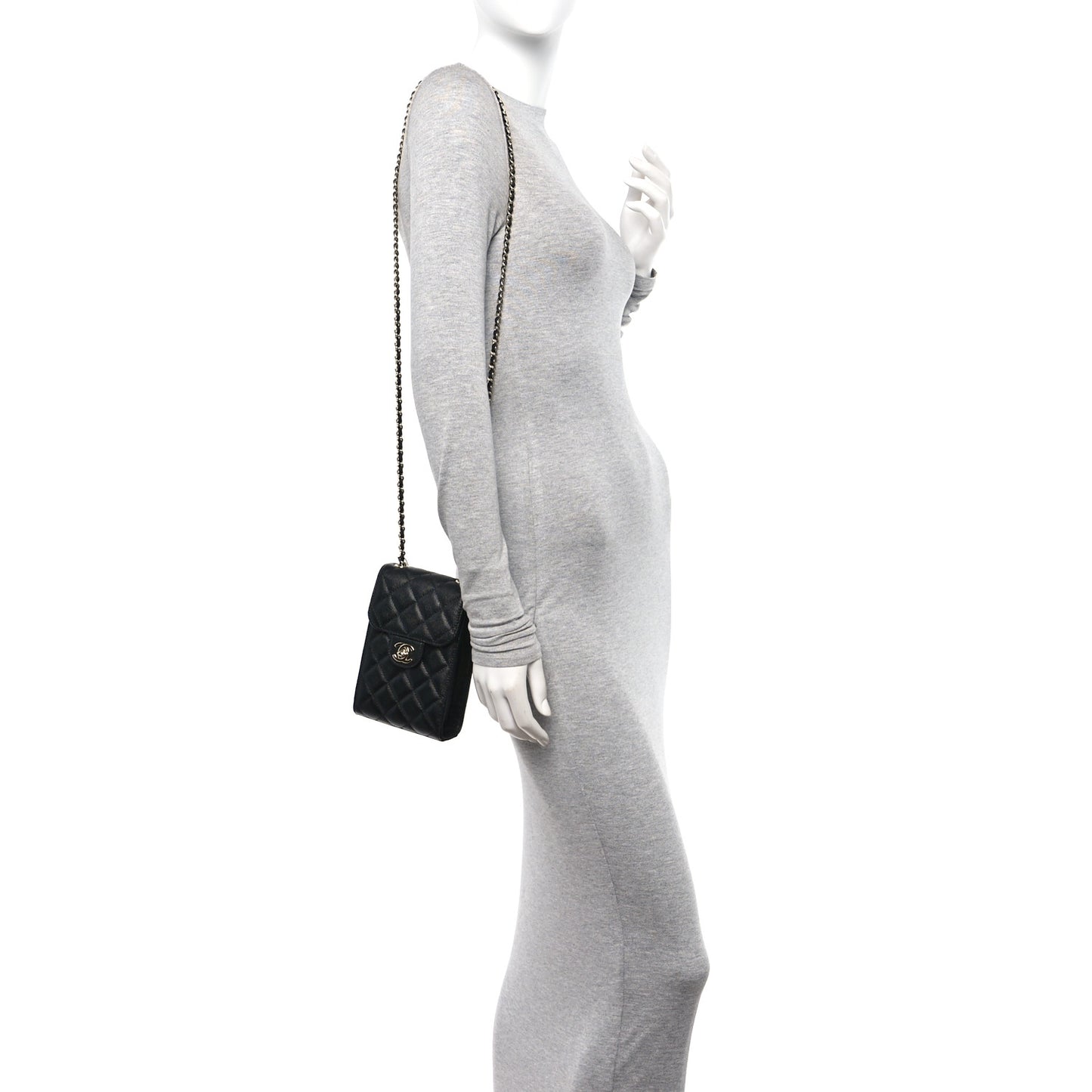 Caviar Quilted Classic Phone Holder Black