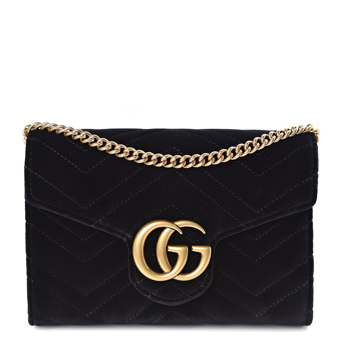 Velvet Matelasse GG Marmont Chain Wallet Black