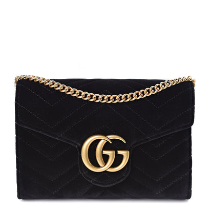 Gucci Velvet Matelasse GG Marmont Chain Wallet Black 1 of 10