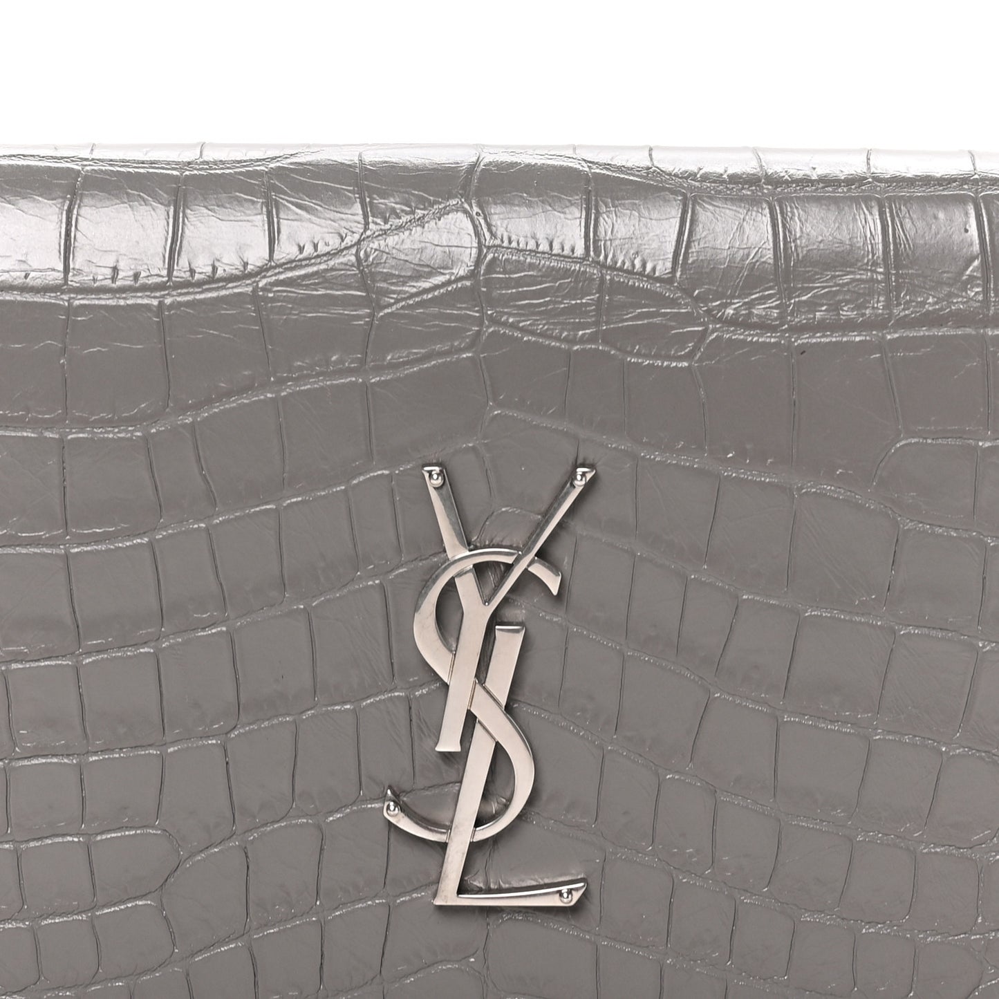 Croc Embossed Calfskin Classic Kate Monogram Clutch Fog