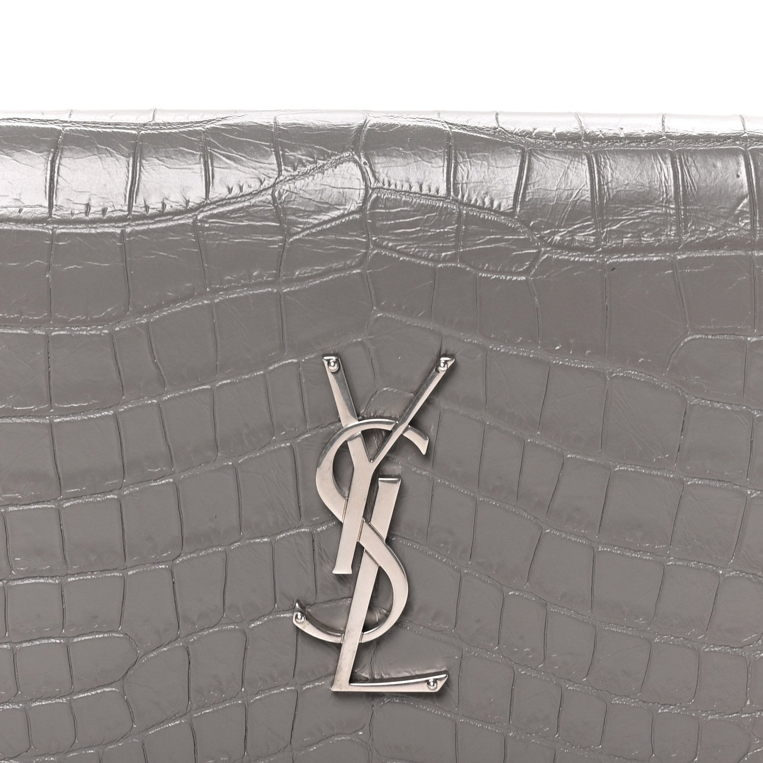 Saint Laurent Croc Embossed Calfskin Classic Kate Monogram Clutch Fog 7 of 7