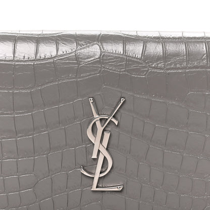 Saint Laurent Croc Embossed Calfskin Classic Kate Monogram Clutch Fog 7 of 7