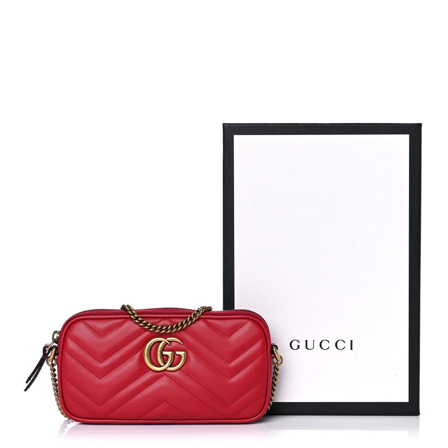 Calfskin Matelasse Mini GG Marmont Chain Crossbody Bag Hibiscus Red