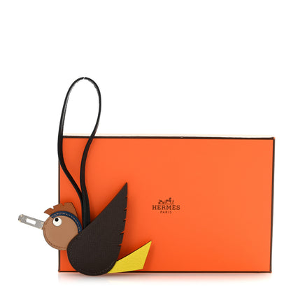 Hermes Epsom Swift Chevre Mysore Birdy Bag Charm Jaune Ambre Black Biscuit 5 of 5