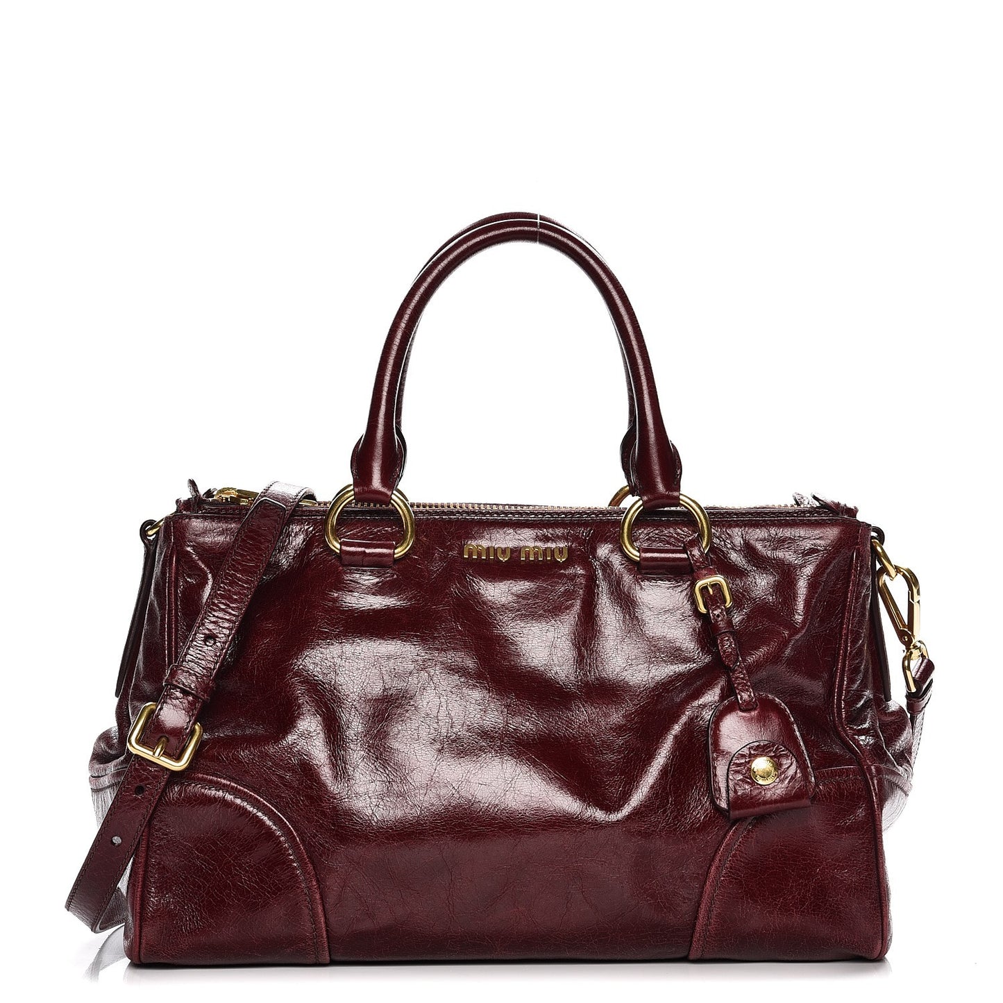 Vitello Shine Double Zip Tote Amaranth