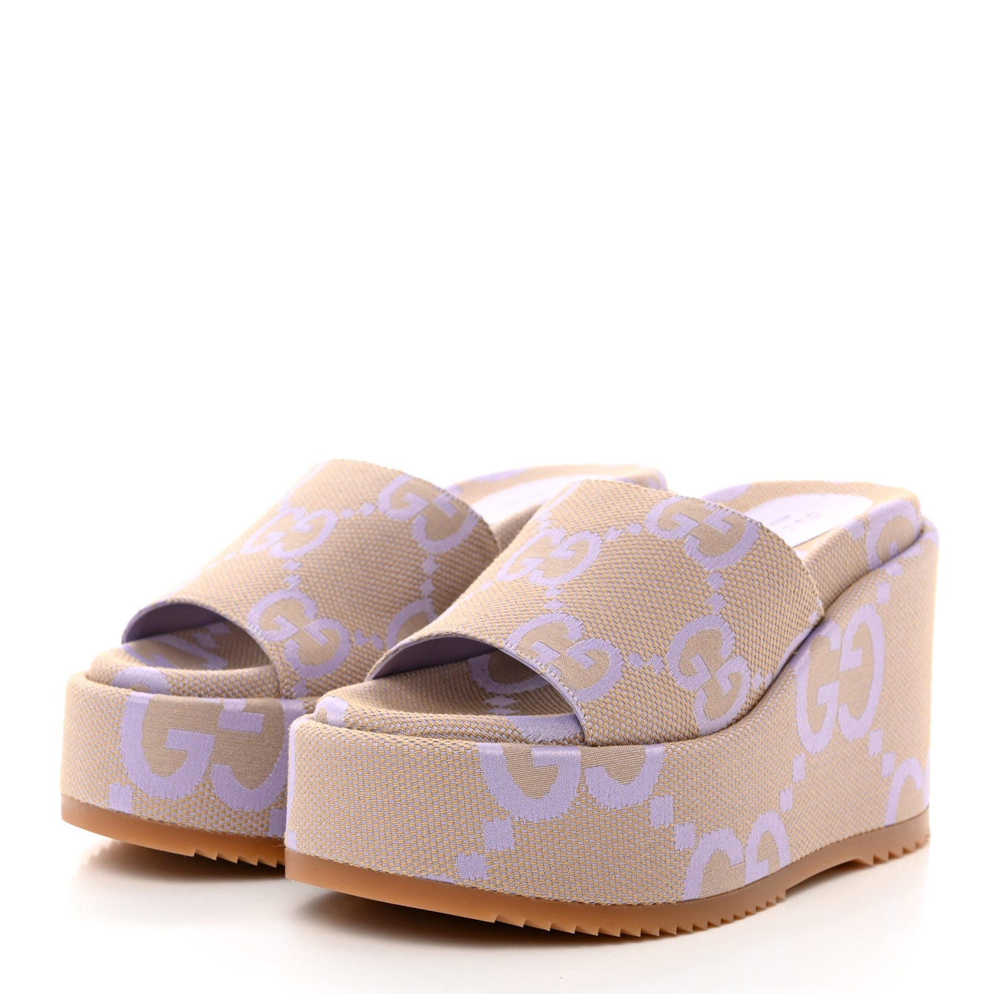 Monogram Jumbo GG Platform Slide Wedge Sandals 37.5 Beige Lapis