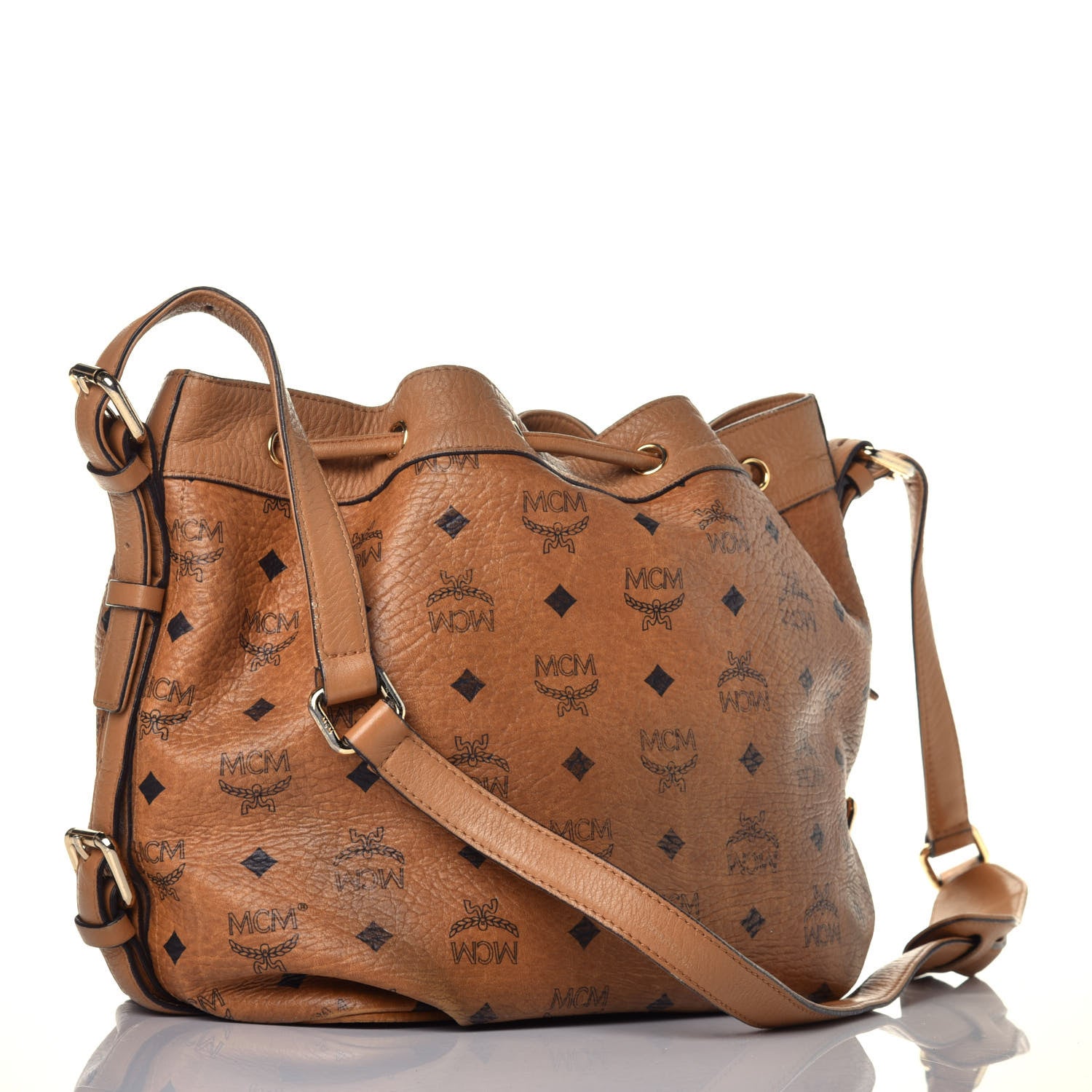 MCM Visetos Essential Drawstring Bucket Bag Cognac 3 of 10