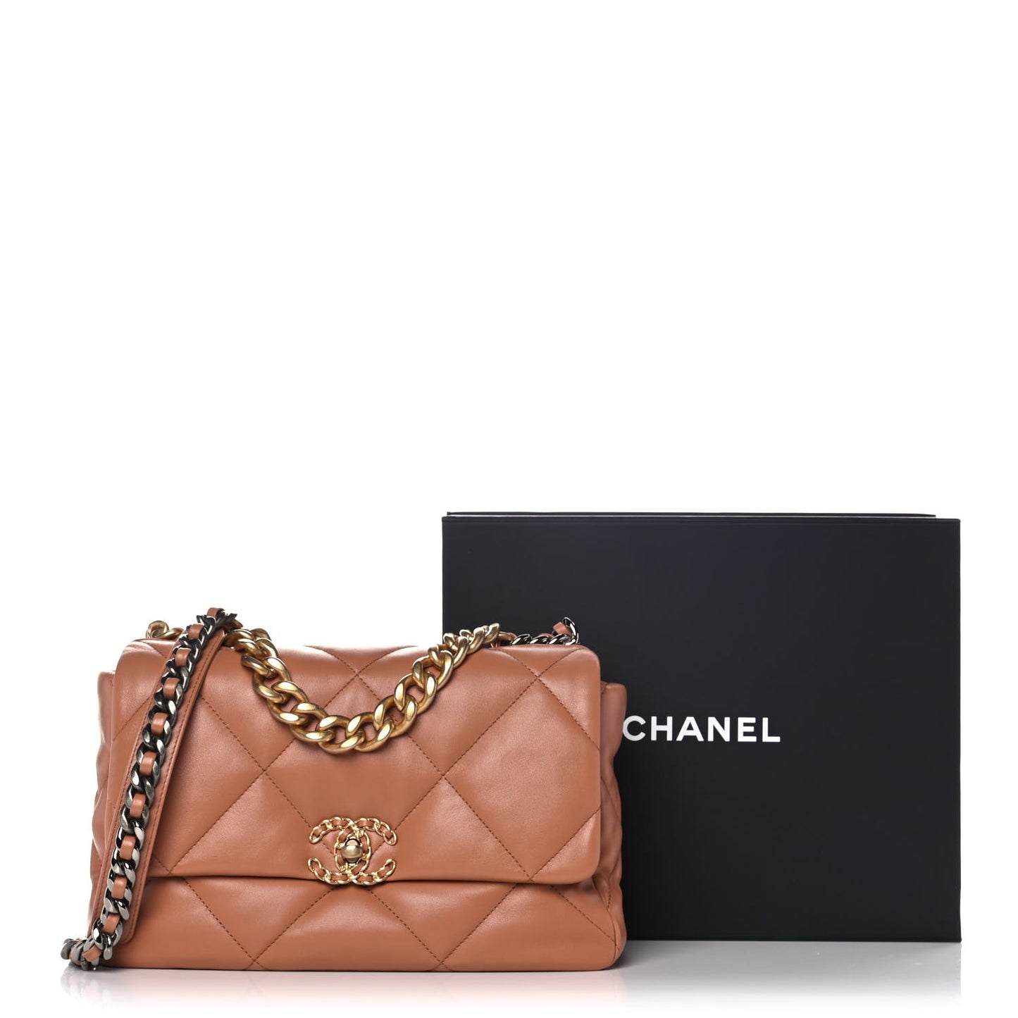 Lambskin Quilted Large Chanel 19 Flap Brown