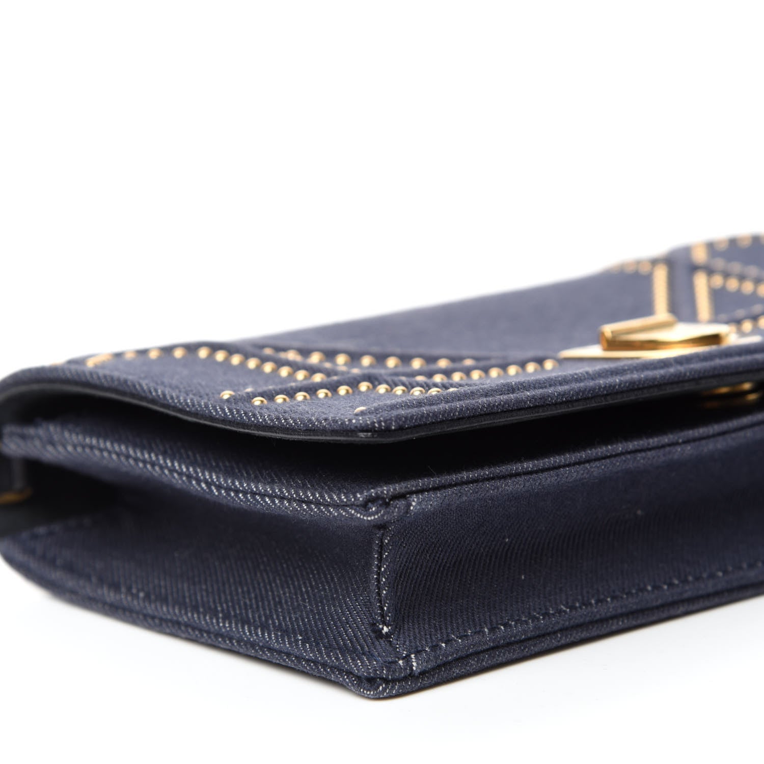 Christian Dior Denim Studded Diorama Wallet on Chain Pouch Blue 6 of 10