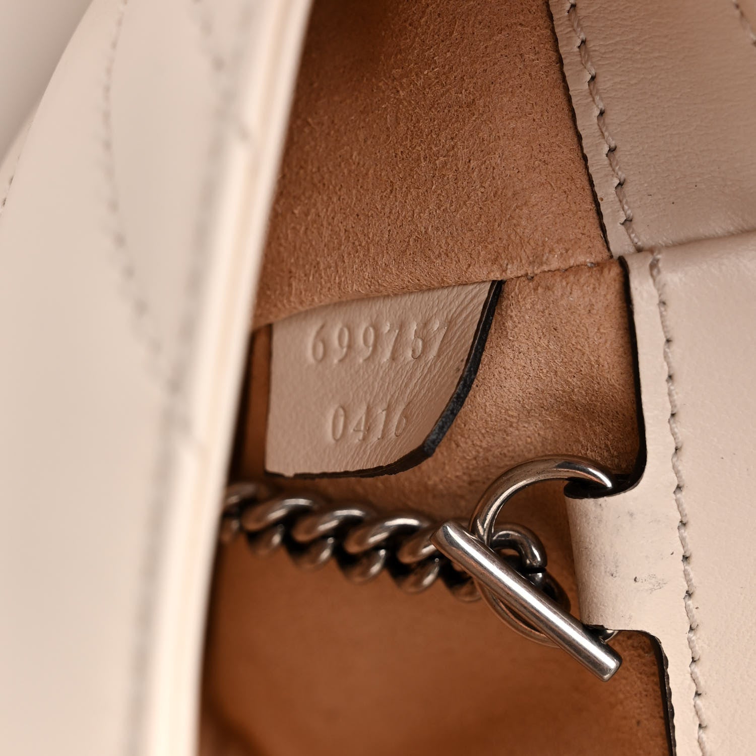 Gucci Calfskin Matelasse Monochrome GG Marmont Chain Belt Bag Mystic White 7 of 11