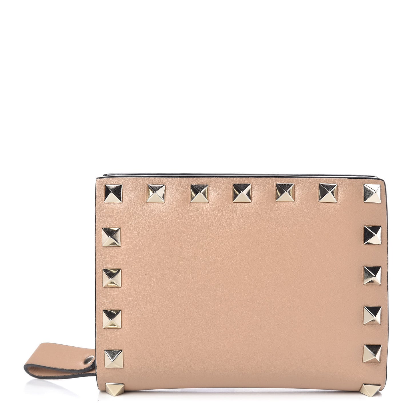 Calfskin Rockstud Compact Bi-Fold Wallet Camel Rose
