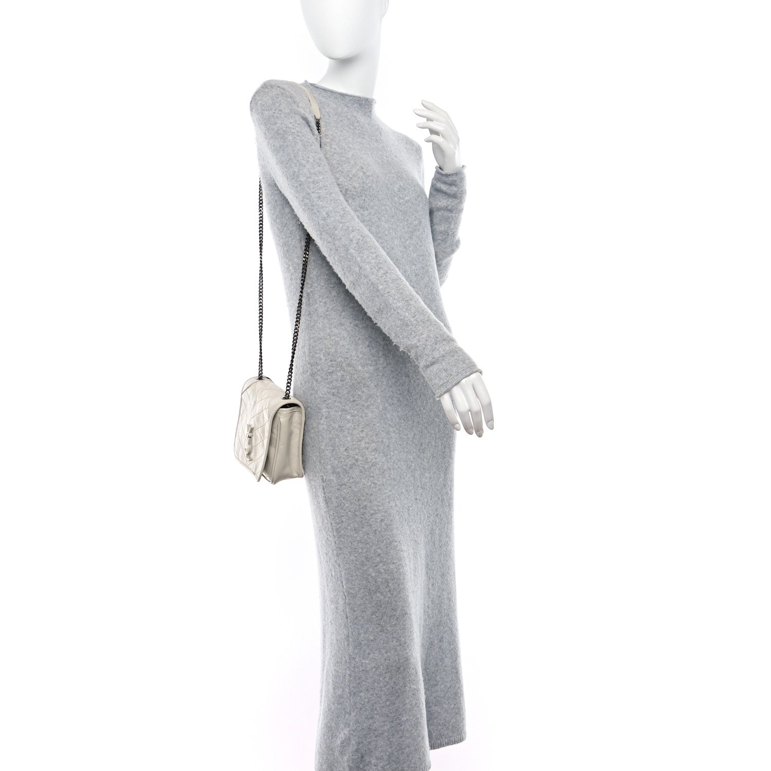 Saint Laurent Crinkled Calfskin Matelasse Monogram Niki Chain Wallet Crema Soft 2 of 9