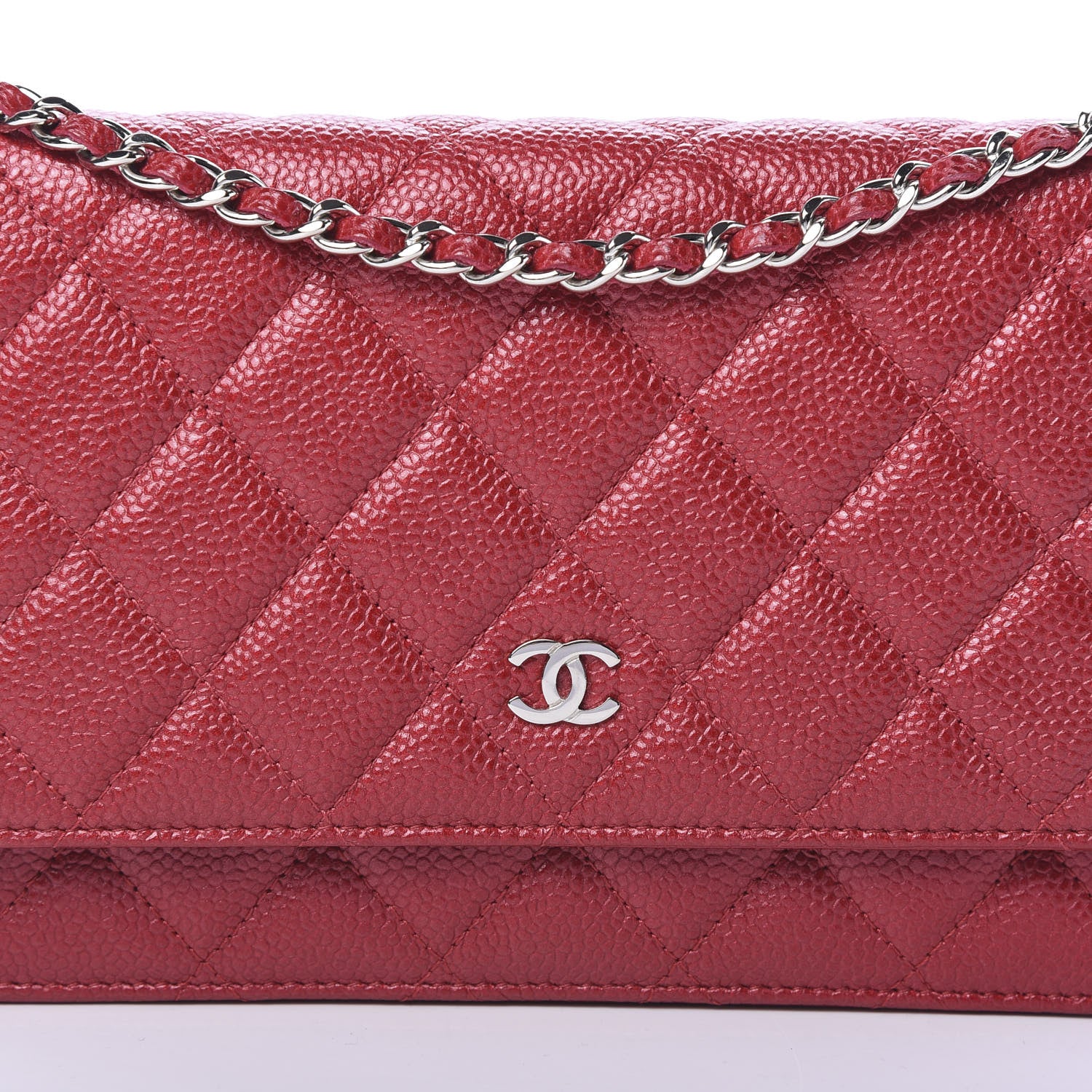 Chanel Iridescent Caviar Quilted Wallet On Chain WOC Red 8 of 11