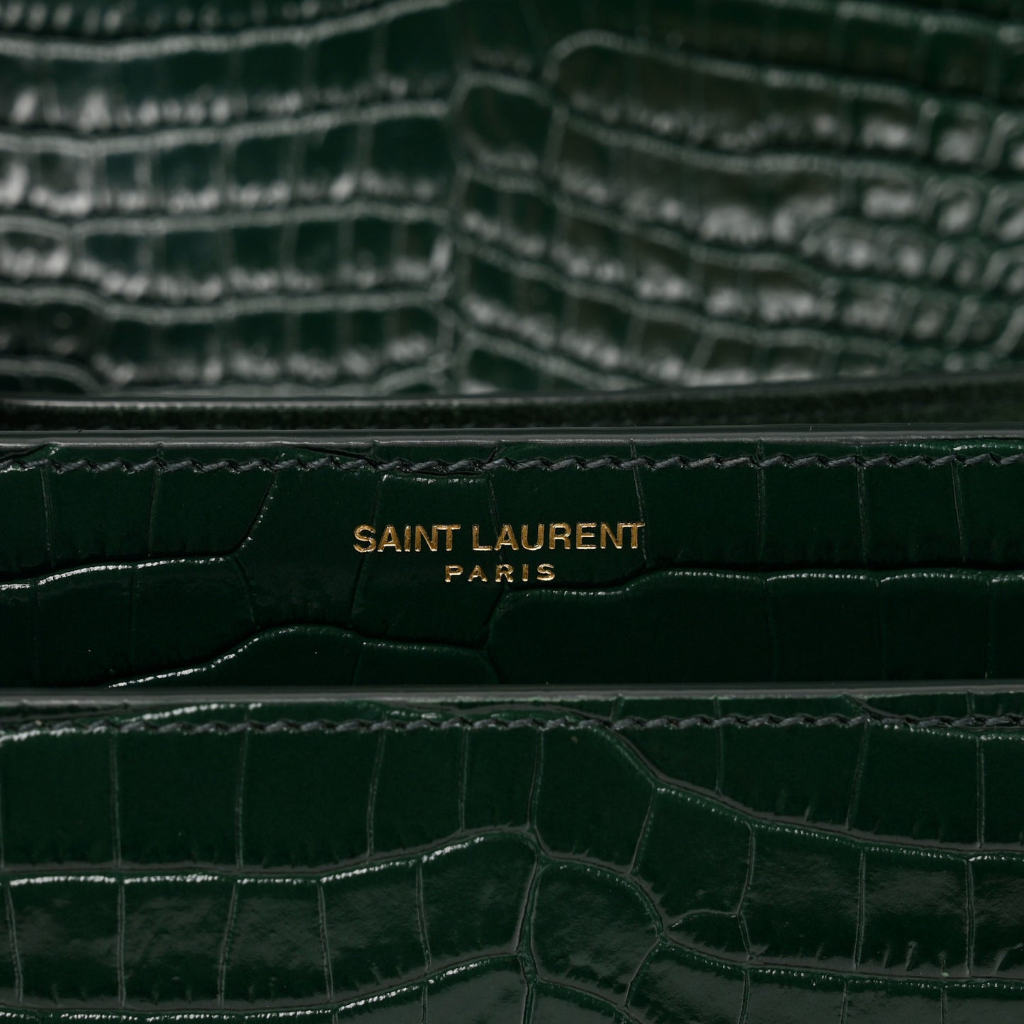 Calfskin Crocodile Embossed Medium Monogram Sunset Dark Mint
