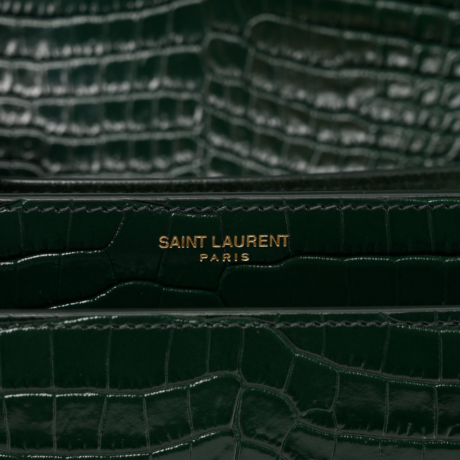Saint Laurent Calfskin Crocodile Embossed Medium Monogram Sunset Dark Mint 8 of 10