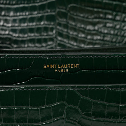 Saint Laurent Calfskin Crocodile Embossed Medium Monogram Sunset Dark Mint 8 of 10