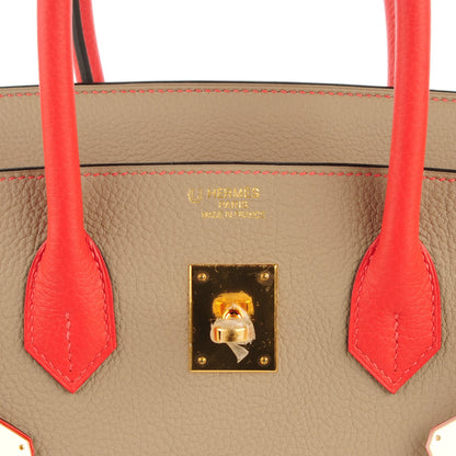 Hermes Togo Bi Color Horseshoe Birkin 35 Rouge Pivoine Gris Tourterelle 9 of 17