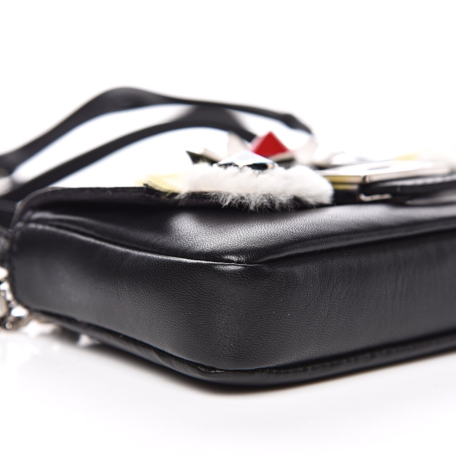 Fendi Shiny Nappa Rabbit Fur Crystal Flowerland Micro Buggie Baguette Black Mojito Multicolor 7 of 11