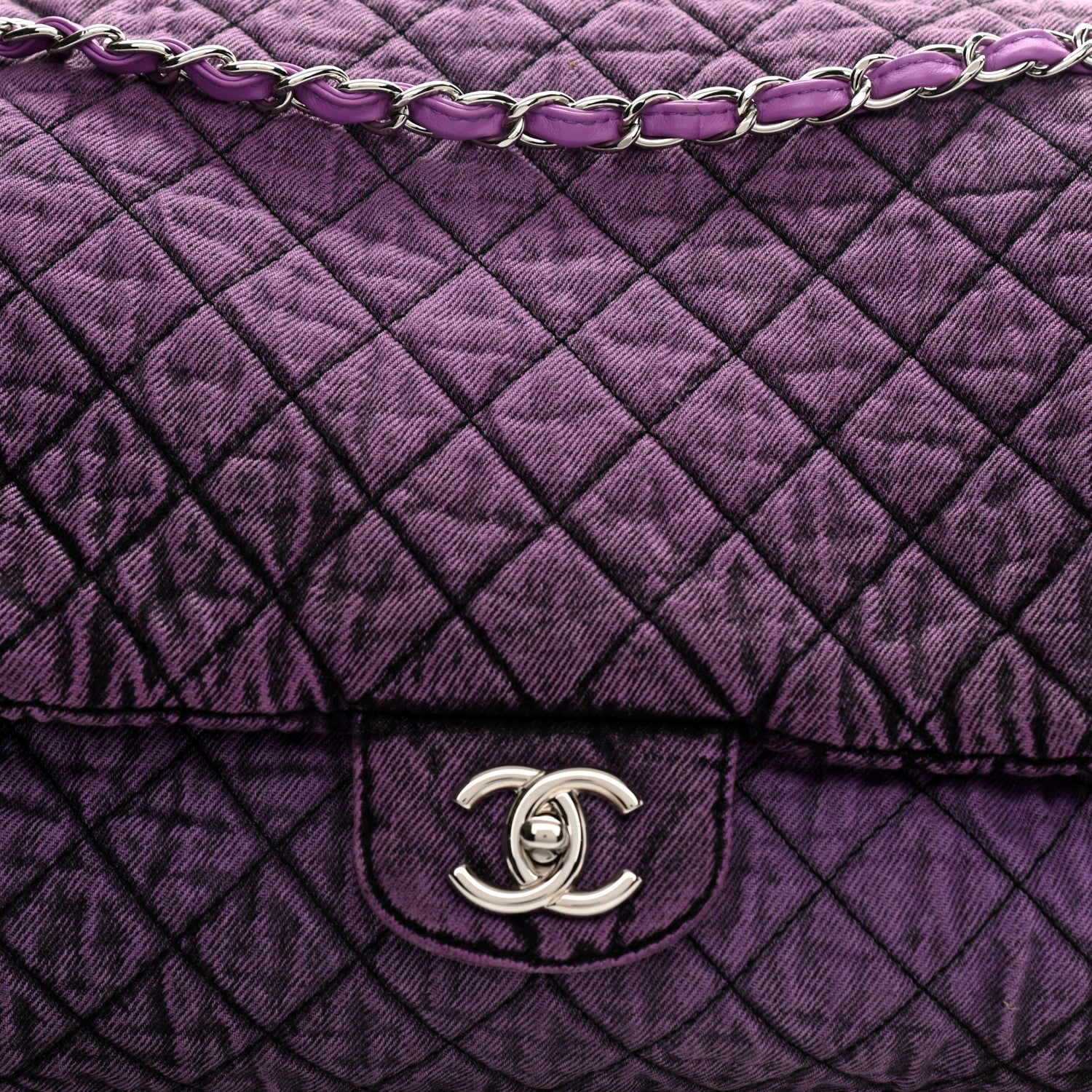 Chanel Denim Quilted Denimpression XXL Flap Purple Black 9 of 10