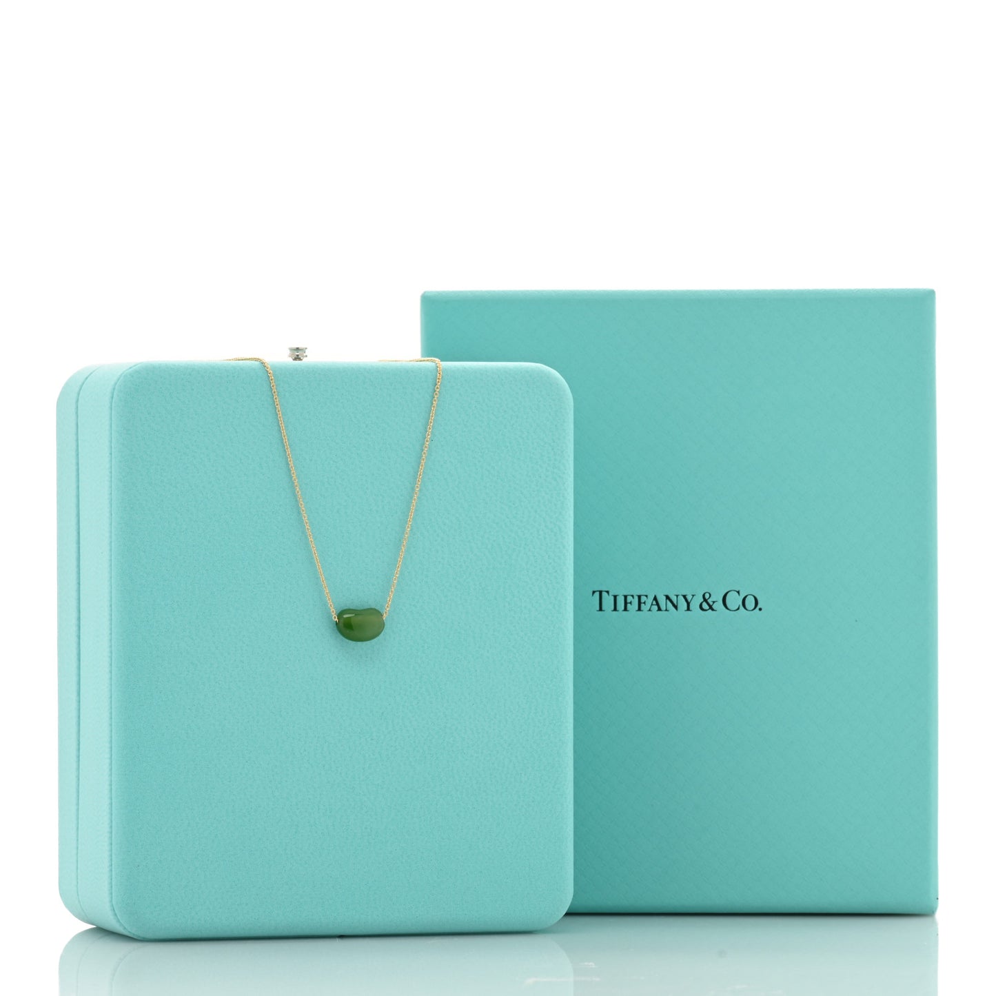 18K Yellow Gold Green Jade 9mm Elsa Peretti Bean Pendant Necklace