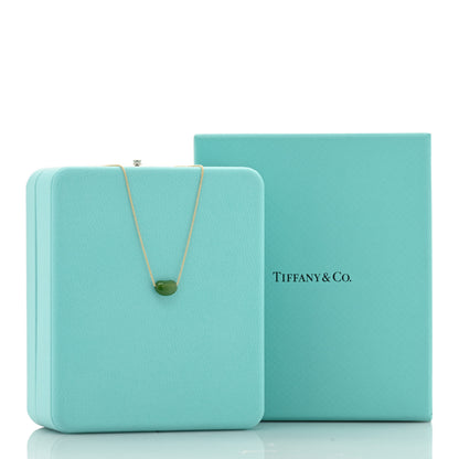 Tiffany 18K Yellow Gold Green Jade 9mm Elsa Peretti Bean Pendant Necklace 4 of 4