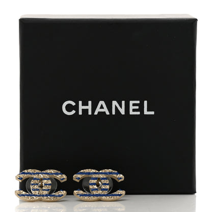 Chanel Resin Striped CC Earrings Blue Gold 5 of 5