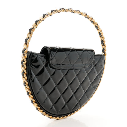 Chanel Patent Calfskin Quilted Chain Hoop Bag Black 3 of 11
