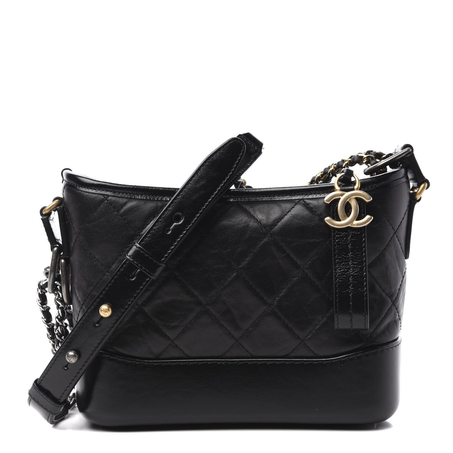 Aged Calfskin Quilted Small Gabrielle Hobo Black