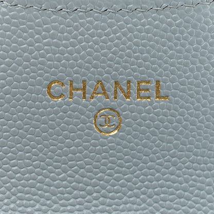 Chanel Caviar Quilted Flap Card Holder On Chain Light Blue 7 of 14