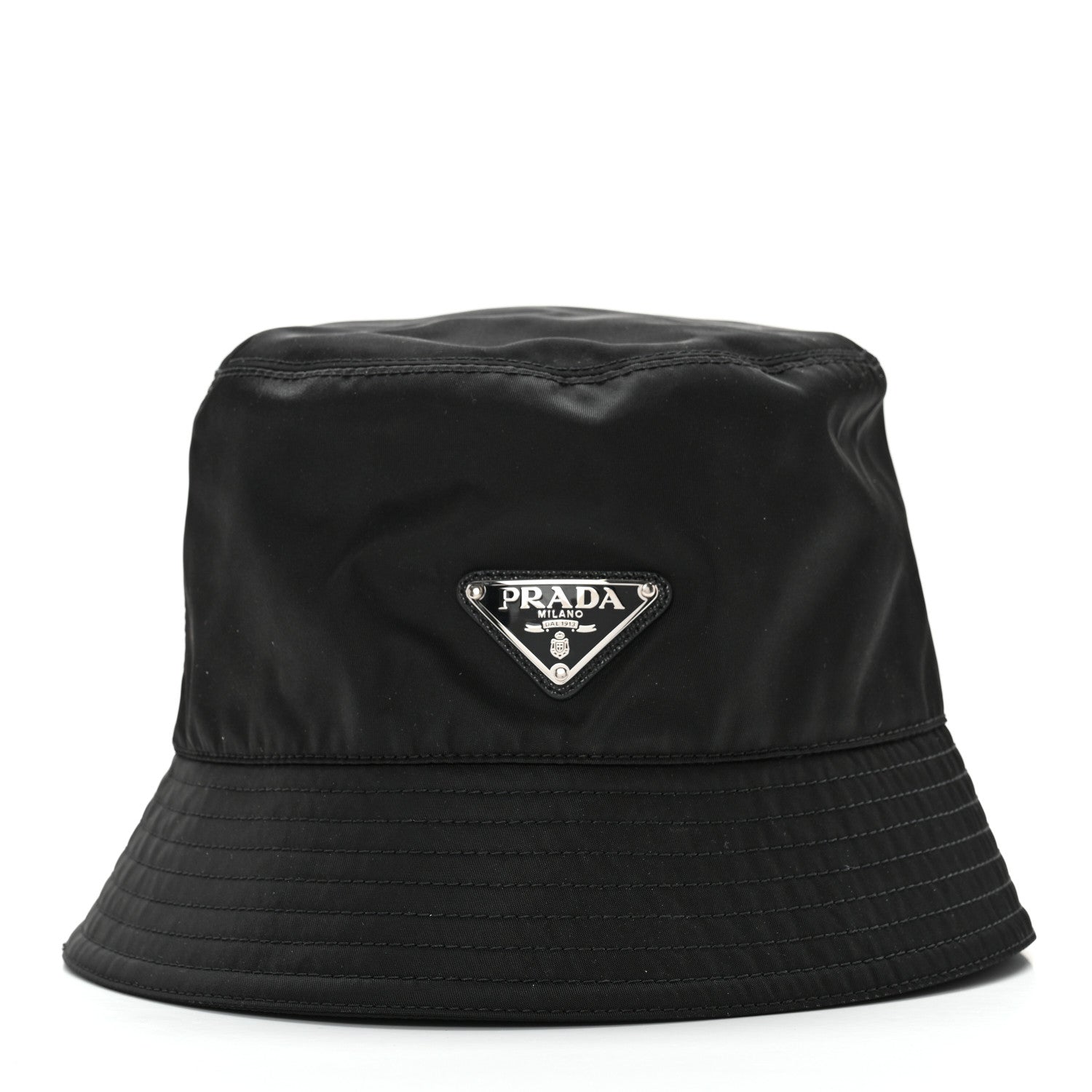 Prada Re-Nylon Metal Triangle Logo Womens Bucket Hat S Black 3 of 9