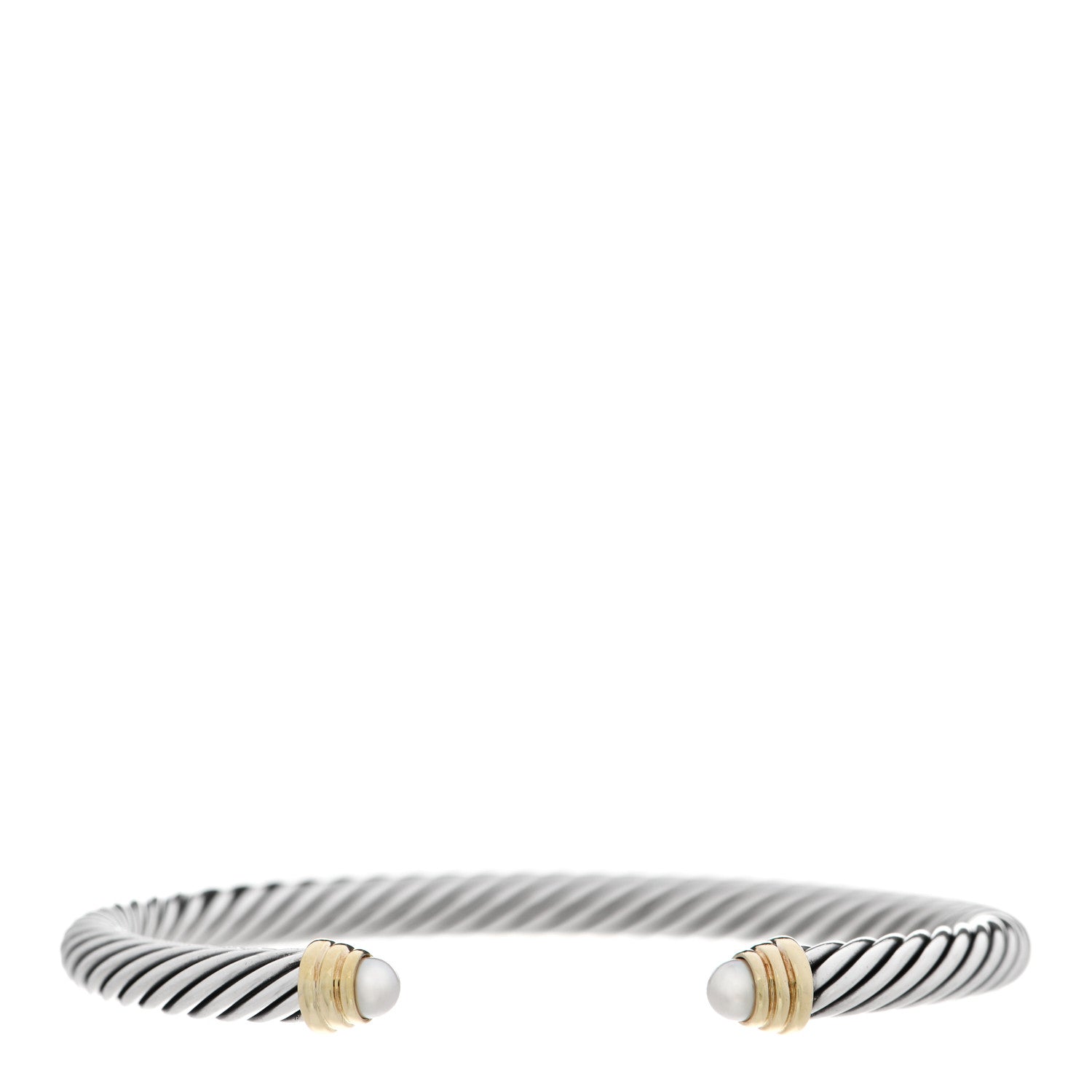 David Yurman Sterling Silver 14K Yellow Gold Pearl 5mm Cable Classics Bracelet 1 of 3