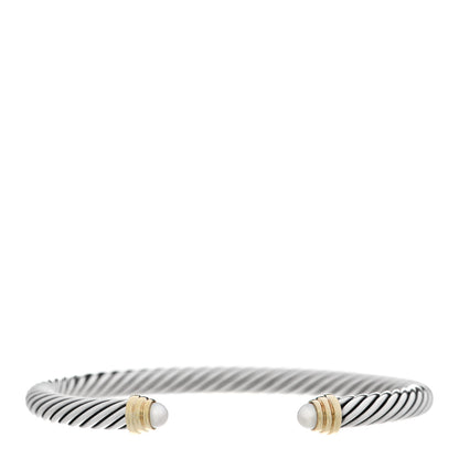 David Yurman Sterling Silver 14K Yellow Gold Pearl 5mm Cable Classics Bracelet 1 of 3
