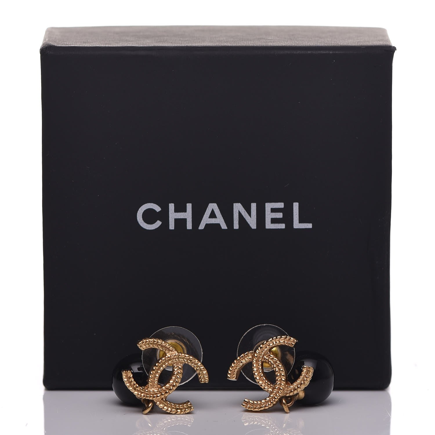 Chanel CC Bead Drop Earrings Gold Black 5 of 5
