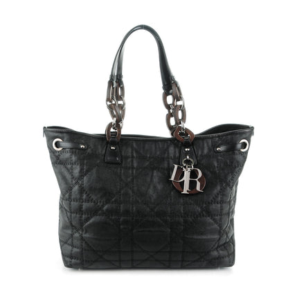 Christian Dior Coated Canvas Cannage Large Panarea Wood Tote Black 1 of 9