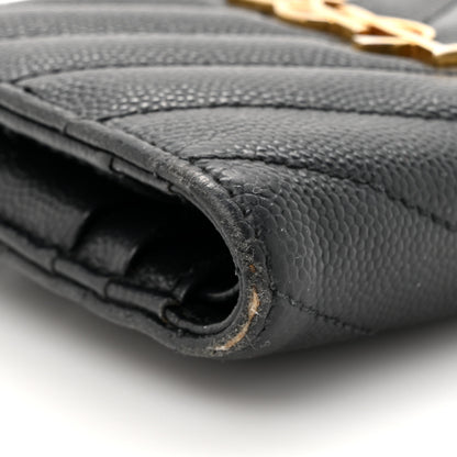 Saint Laurent Grain De Poudre Matelasse Chevron Monogram Zipped Two-Part Wallet Black 11 of 15