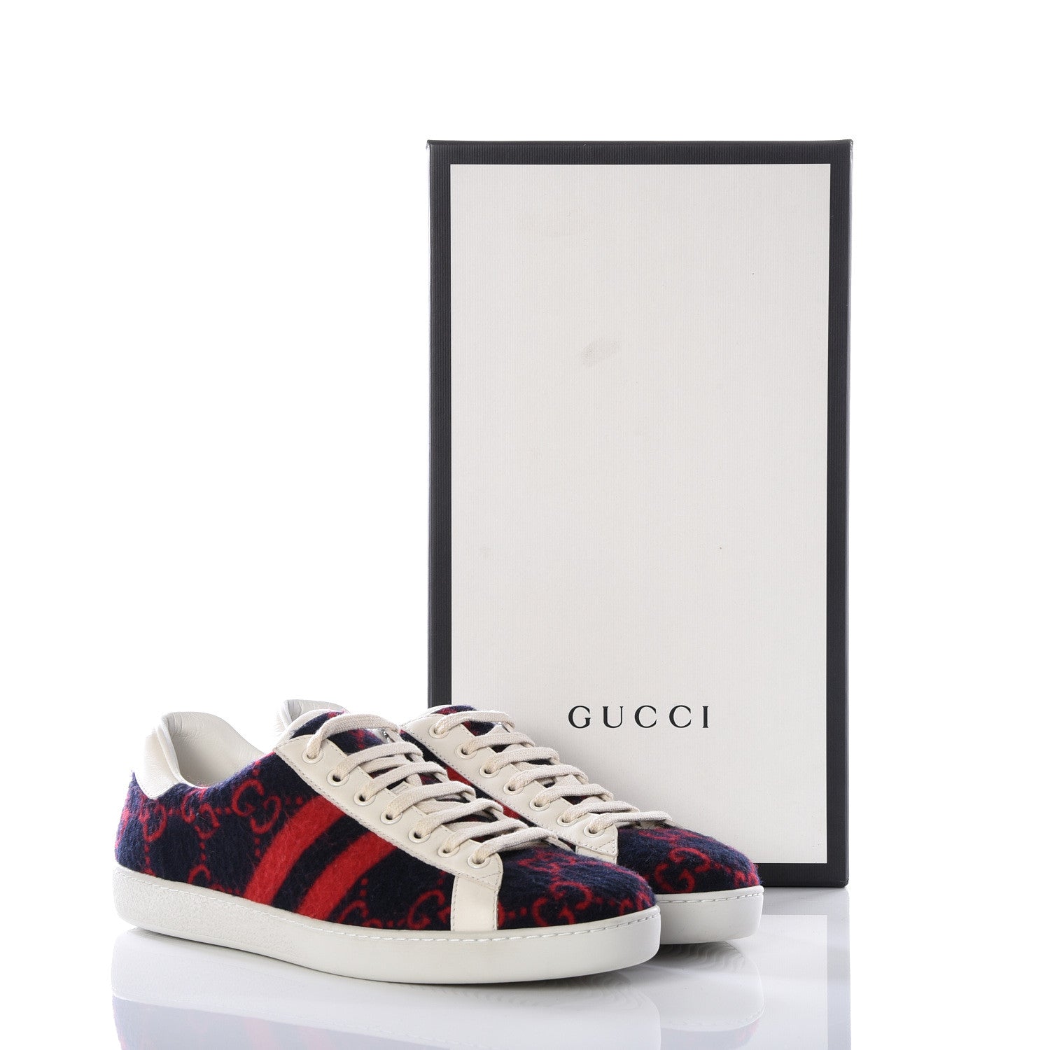 Gucci Covered Wool Big GG Monogram Mens Sneakers 8.5 Blue Red Mystic White 11 of 11