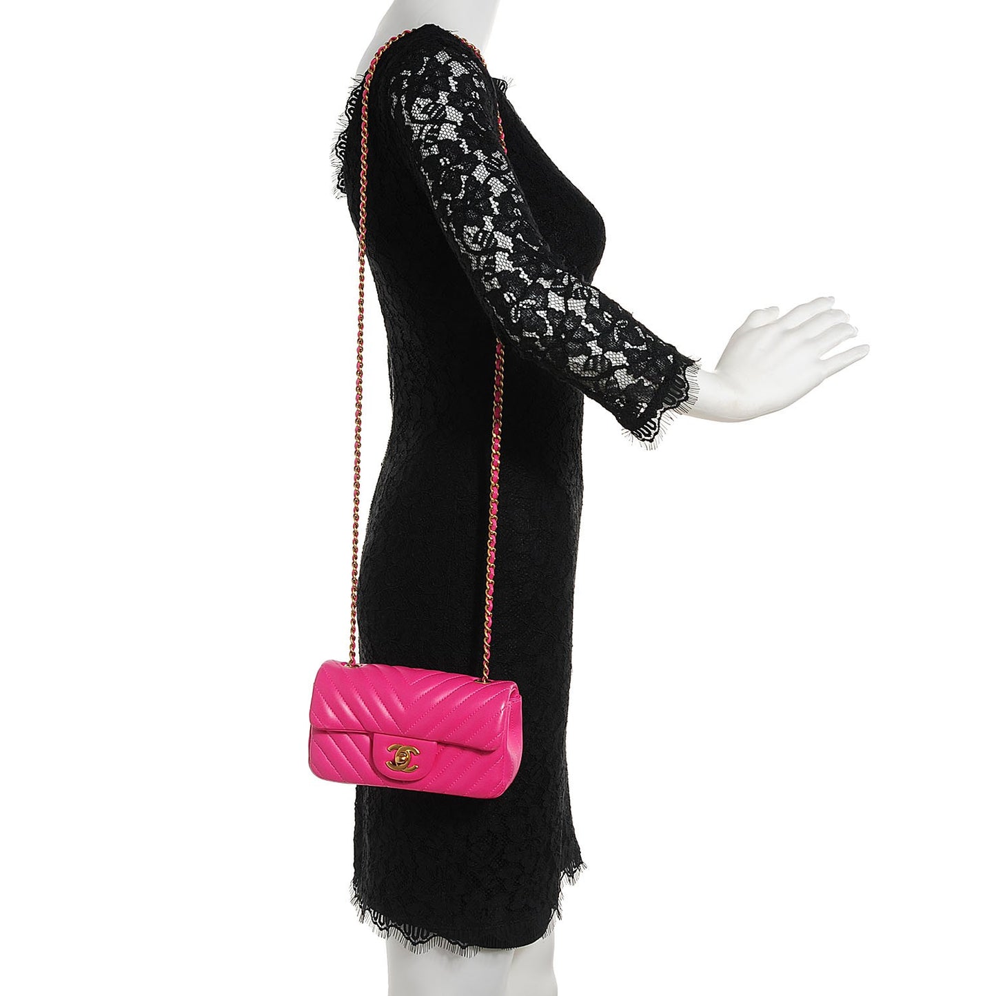 Lambskin Chevron Quilted Extra Mini Flap Dark Pink