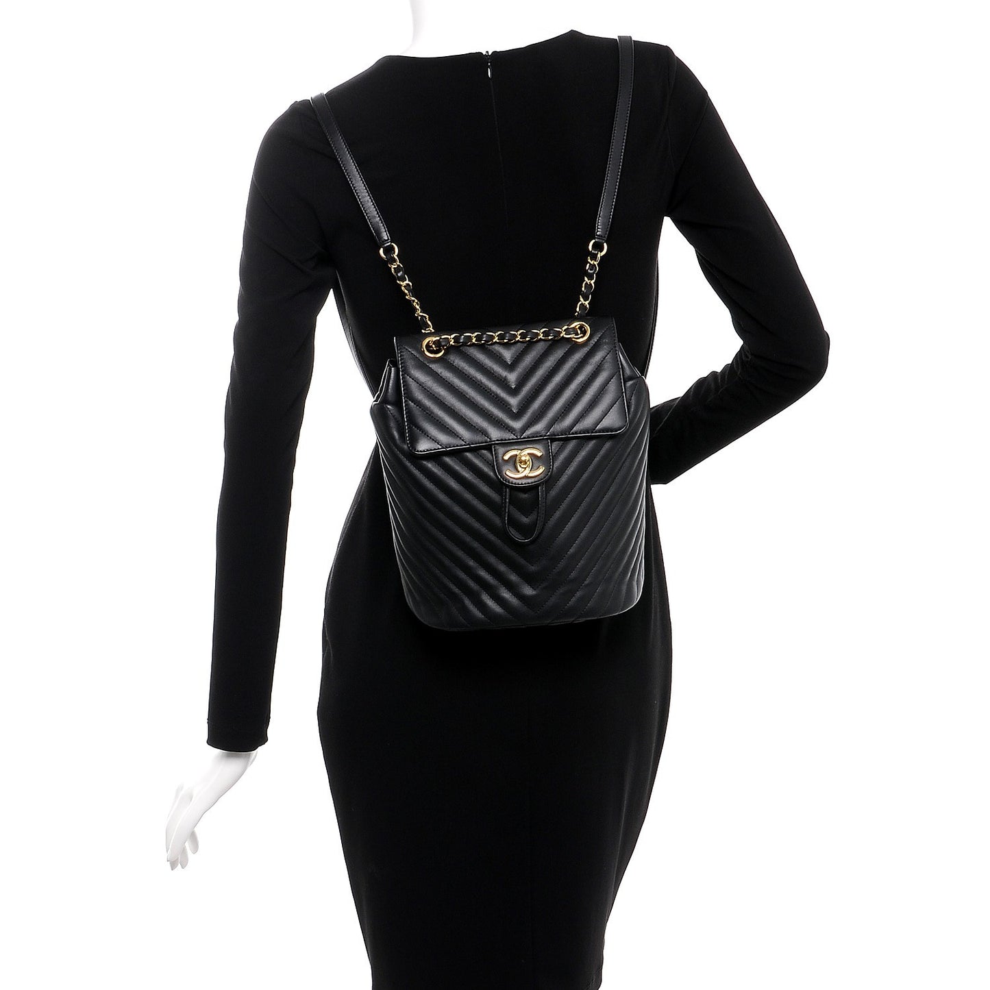 Calfskin Chevron Quilted Small Urban Spirit Backpack Black
