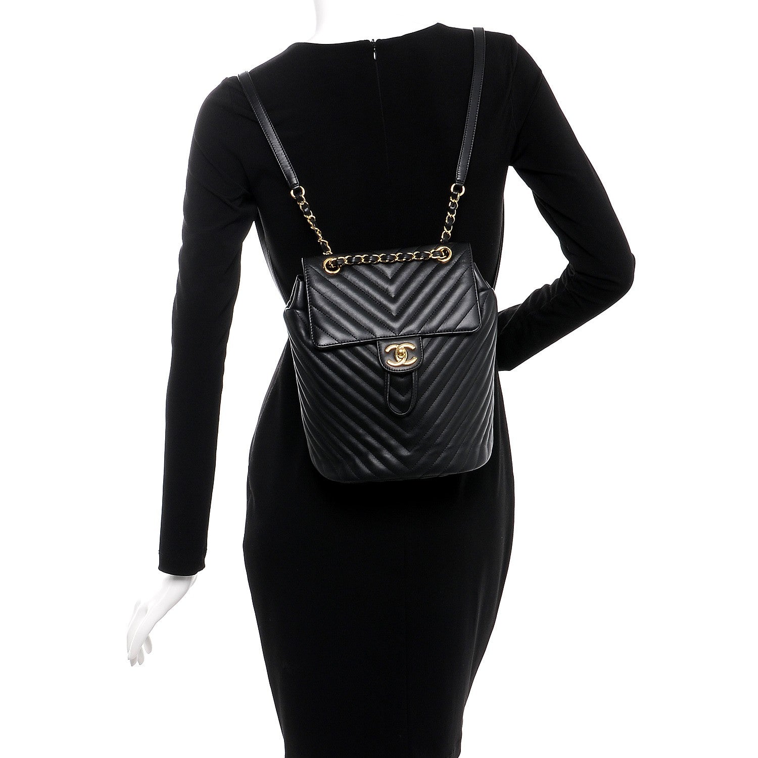 Chanel Calfskin Chevron Quilted Small Urban Spirit Backpack Black 2 of 7