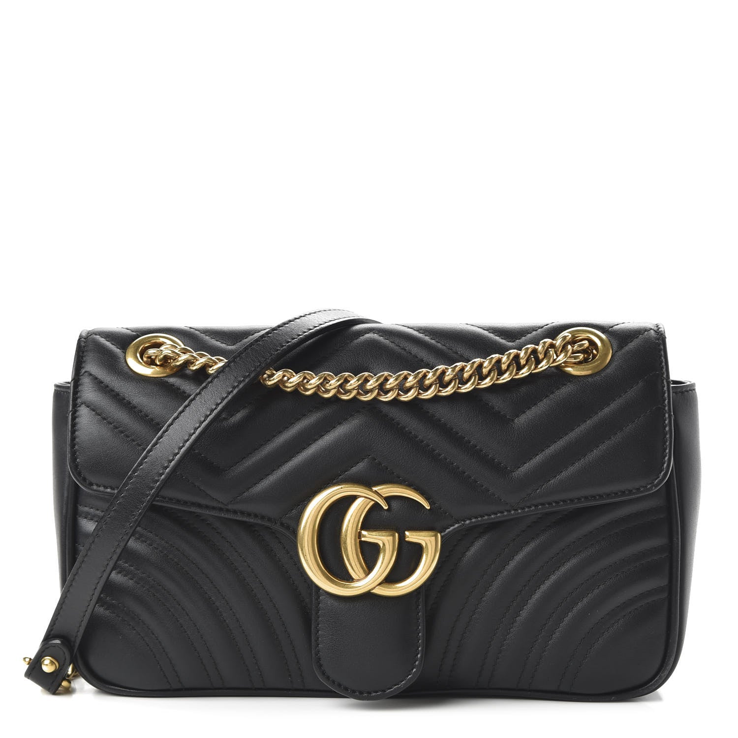 Gucci Calfskin Matelasse Small GG Marmont Shoulder Bag Black 1 of 10