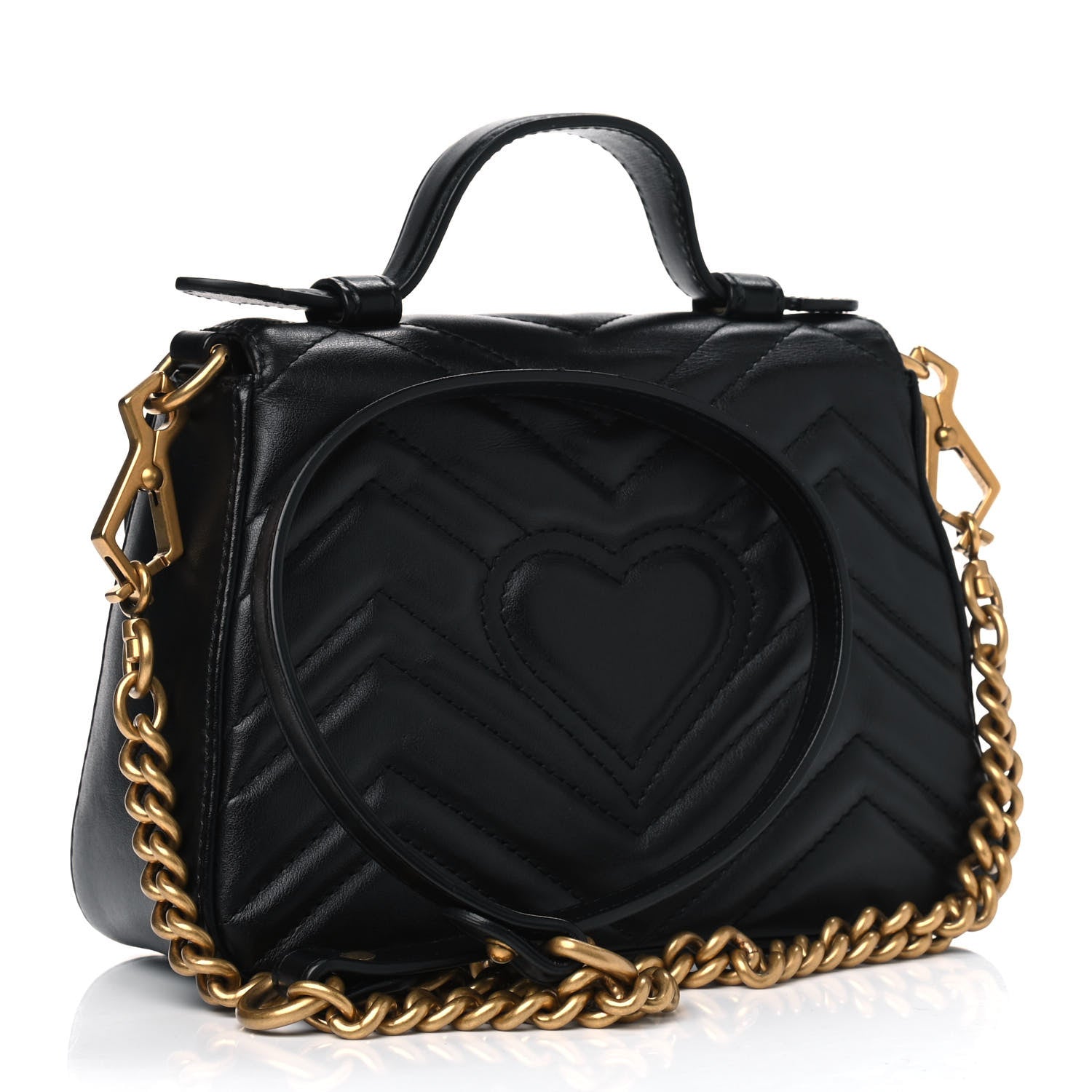 Gucci Calfskin Matelasse Mini GG Marmont Top Handle Shoulder Bag Black 2 of 5