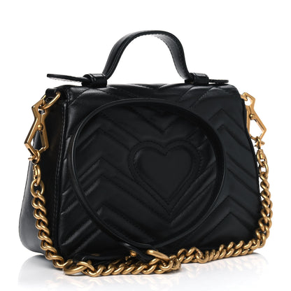 Gucci Calfskin Matelasse Mini GG Marmont Top Handle Shoulder Bag Black 2 of 5