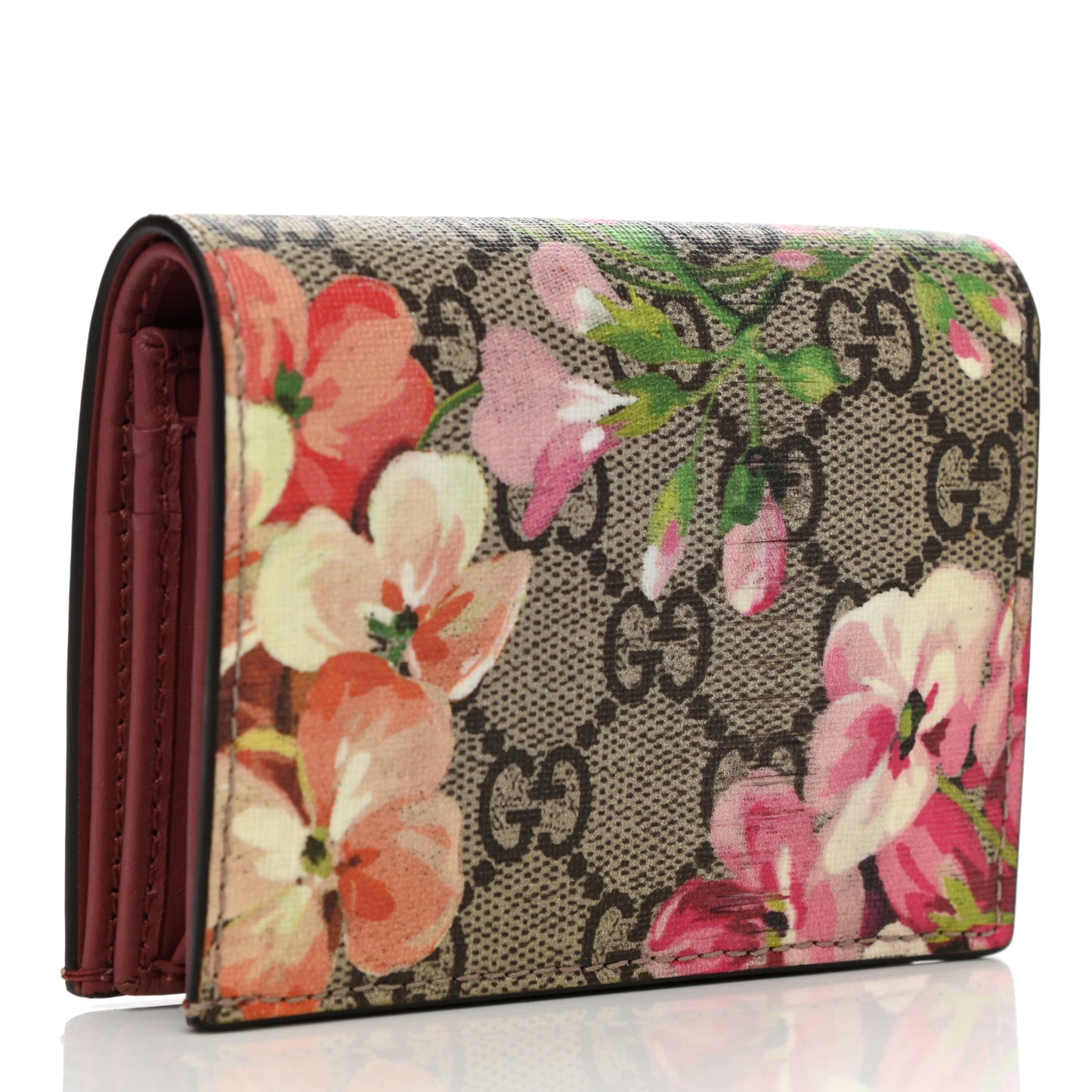GG Supreme Monogram Blooms Card Case Wallet Beige Multicolor Dry Rose