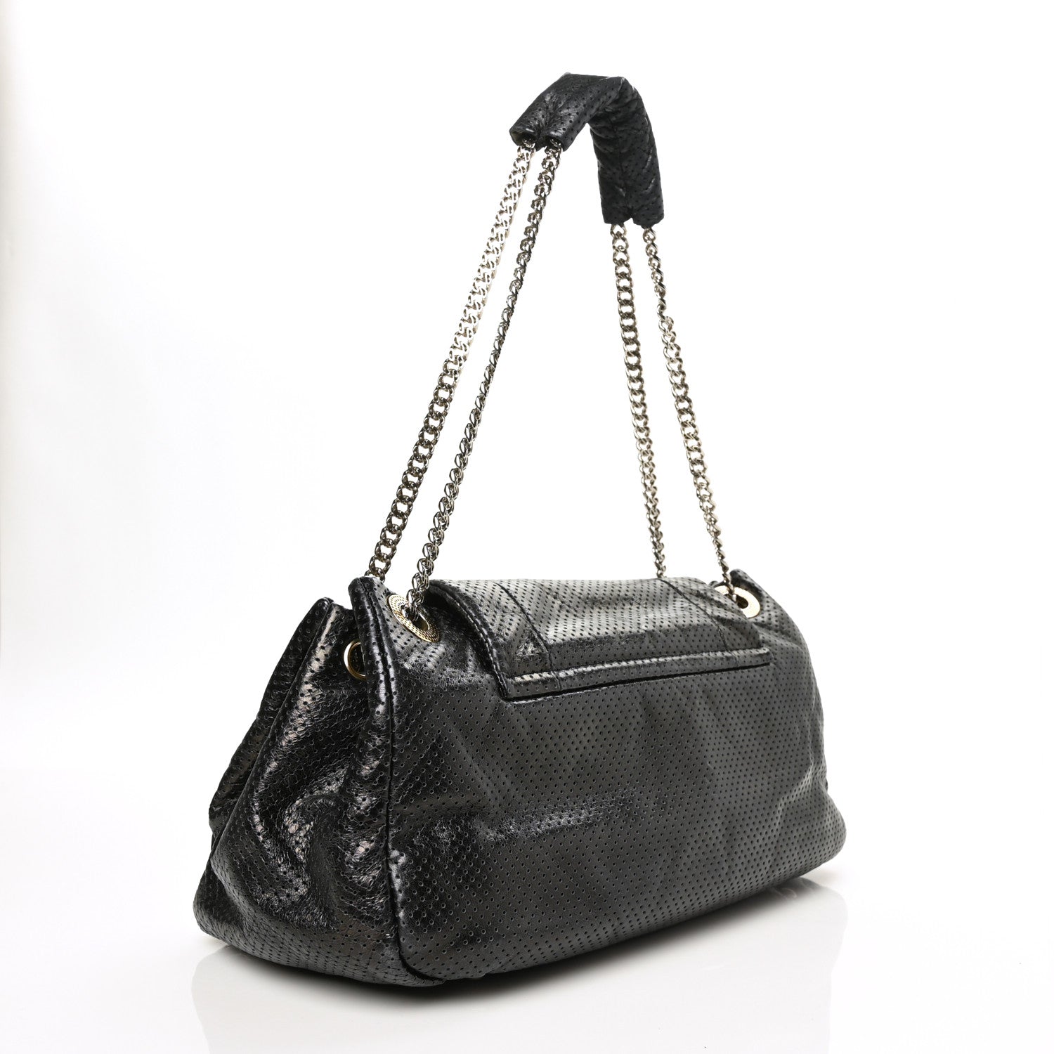 Chanel Metallic Calfskin Perforated Large Drill Accordion Flap Black 4 of 11